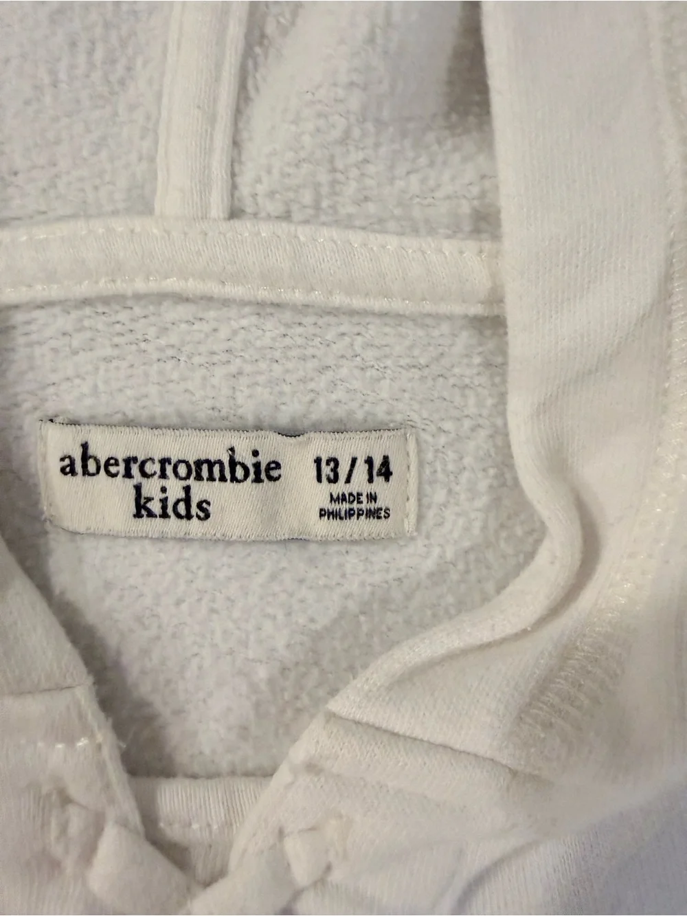 abercrombie kids White Crewneck Hooded Sweater with Pink Embroidered Logo